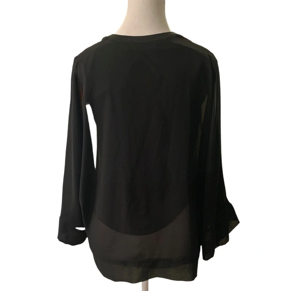 ZARA NWOT Billowy Semi Sheer Long Sleeve Blouse in Black Size XS - Picture 4 of 8